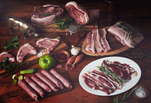 bacon, belly pork, free range pork, pigs in blankets, pork and apple sausages, pork and leek sausages, pork chops, pork crackling, pork mince, pork sausages, pork shoulder, spare ribs